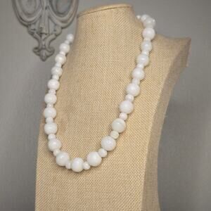 Antique Graduated White Quartz Beaded Necklace